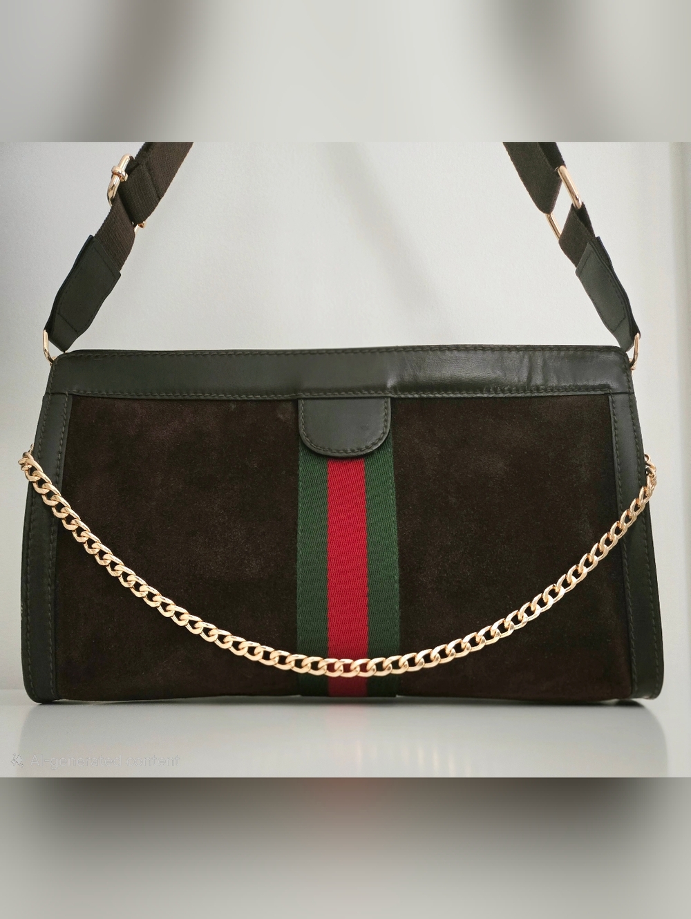 Authentic GUCCI‎ Brown GG Clutch Web Stripe Gold Chain Shoulder Bag